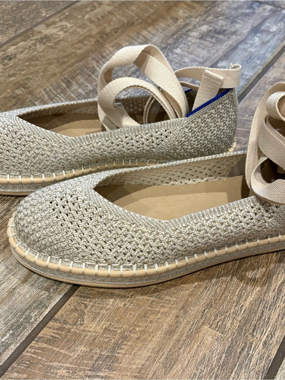 Rothy's Cream Woven Lace-Up Espadrille Flats - Picture 3 of 5